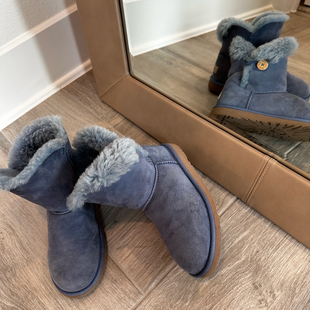 UGG Navy Ankle Boots with Faux Fur Trim